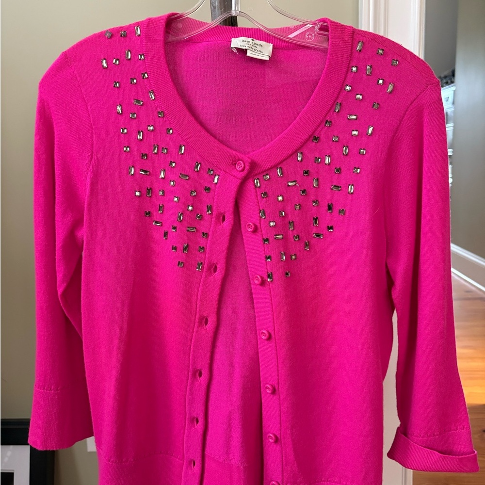 Kate Spade Hot Pink Cardigan with jewels - Picture 2 of 7